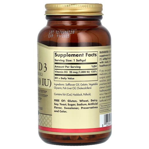 Solgar, витамин D3, холекальциферол, 25 мкг (1000 МЕ), 250 капсул Solgar, витамин D3, холекальциферол, 25 мкг (1000 МЕ), 250 капсул